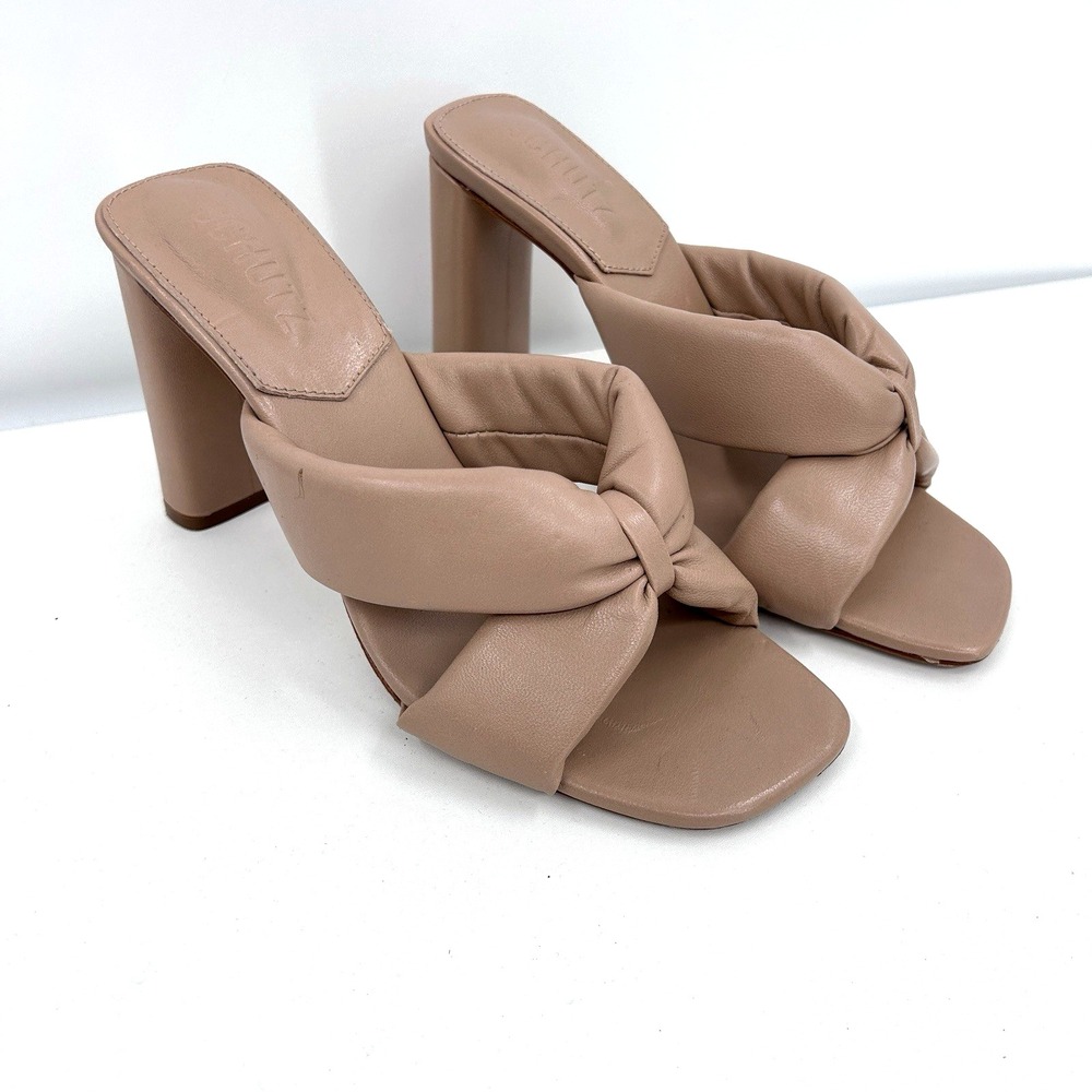 Schutz Womens Fairy High Heel Sandals Size 7B Beige Puffy Leather Slip On